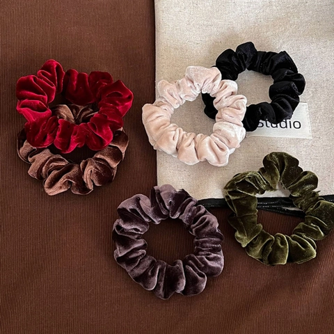 Coleteros Grandes de Terciopelo Vintage Alta Elasticidad Gomas de Pelo Estilo Coreano Color Sólido Accesorios para el Cabello Mujer