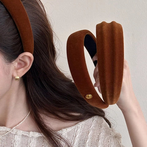 Cerchietto Imbottito in Velluto Vintage per Donna Effetto Sommità Cranica Alta Fascia per Capelli Spessa Tinta Unita Autunno Inverno Fatto a Mano