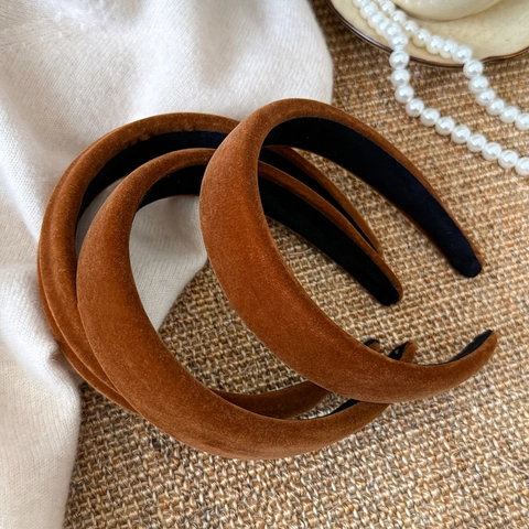 Cerchietto Imbottito in Velluto Vintage per Donna Effetto Sommità Cranica Alta Fascia per Capelli Spessa Tinta Unita Autunno Inverno Fatto a Mano