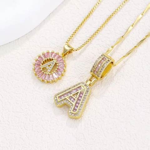 Collana con Ciondolo a 26 Lettere in Rame Zirconia Rosa per Donna Lusso Strass Cuore Collana con Catena Iniziale Gioielli Regalo