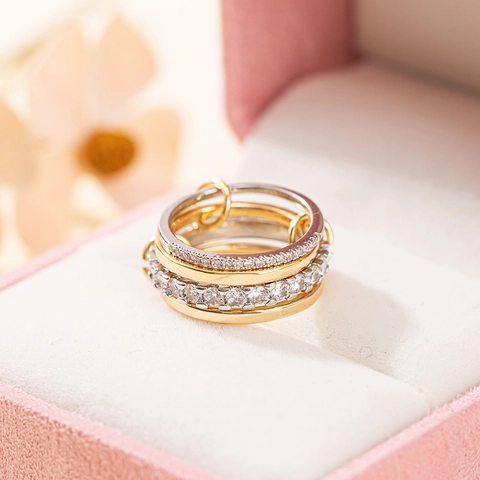 Fashion Light Luxury Interlocking Four-Piece Stacked Ring Set For Women Copper Cubic Zirconia Multi-Layer Finger Rings