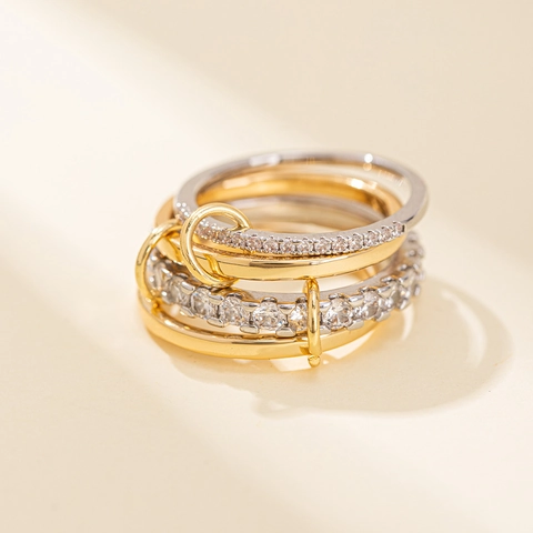 Fashion Light Luxury Interlocking Four-Piece Stacked Ring Set For Women Copper Cubic Zirconia Multi-Layer Finger Rings