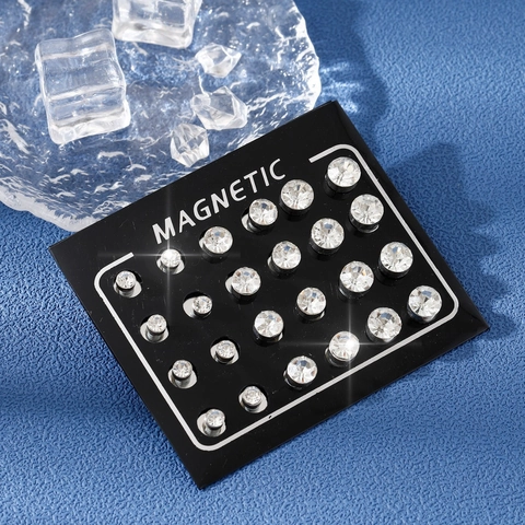 Magnetic Cubic Zirconia Stud Earrings Stainless Steel No Piercing Rhinestone Clip On Earring For Women Fashion Jewelry