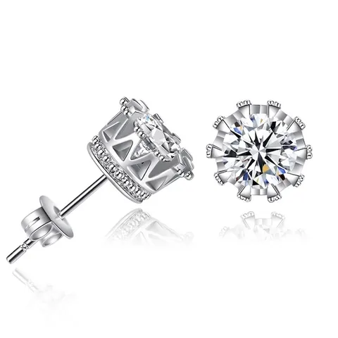 Elegante Kroon Oorknopjes Koper Zirconia Ingelegd Eenvoudige Mode Geometrische Ronde Oorsieraden Voor Vrouwen Dagelijks Gebruik