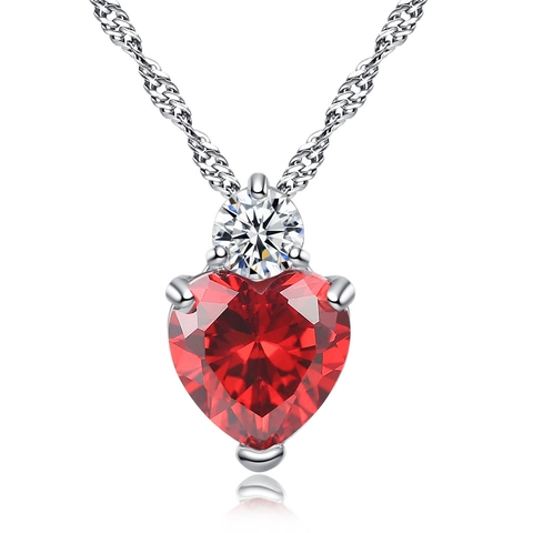 Heart Shaped Zirconia Pendant Necklace For Women Copper Water Wave Chain Elegant Jewelry Gift For Valentine's Day Wedding
