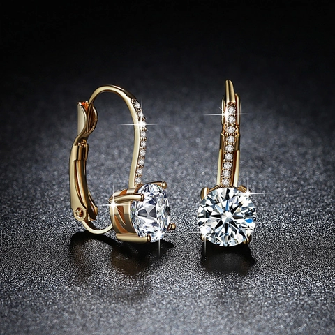 Luxus Kupfer Zirkonia Brizur Ohrringe Rundschliff 18K Gold Silber Plattiert Pavé Akzent Mode Schmuck Für Damen