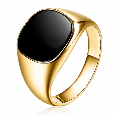 Minimalistisch Heren Zegelring Goud Zilver Verguld Zwart Emaille Vierkant Geometrisch Bandring Mode Sieraden Voor Heren Dames Unisex