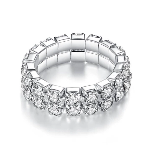 Koreanische Mode Kupfer Strass Ewigkeit Ring Für Damen Mehrreihige Elastische Stretch Fingerring Glänzende Party Schmuck Geschenk