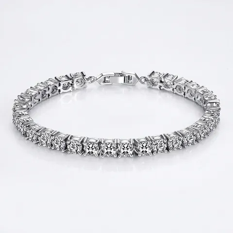 Classic Alloy Zirconia Tennis Bracelet For Women Luxury Round Cut Zircon Link Chain Bracelet Elegant Jewelry Birthday Gift