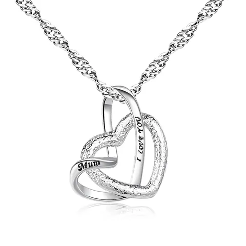 Mode Matt Herz Anhänger Halskette Kupfer Legierung Mum I Love You Gravierte Schlüsselbeinkette Schmuck Für Damen Mutter Geschenk