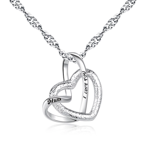 Mode Matt Herz Anhänger Halskette Kupfer Legierung Mum I Love You Gravierte Schlüsselbeinkette Schmuck Für Damen Mutter Geschenk