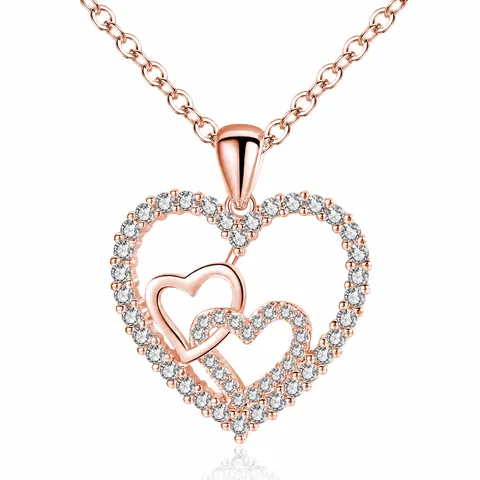 Licht Luxe Koperen Hart Zirkonia Hanger Halsketting Voor Dames Elegant Pavé Hart Hart-aan-Hart O-Ketting Halssieraden Cadeau