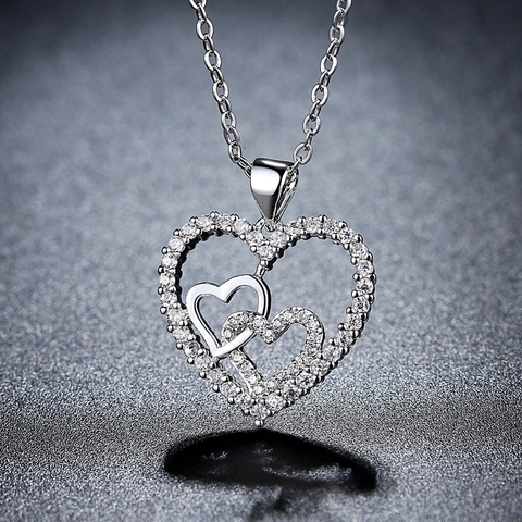 Licht Luxe Koperen Hart Zirkonia Hanger Halsketting Voor Dames Elegant Pavé Hart Hart-aan-Hart O-Ketting Halssieraden Cadeau