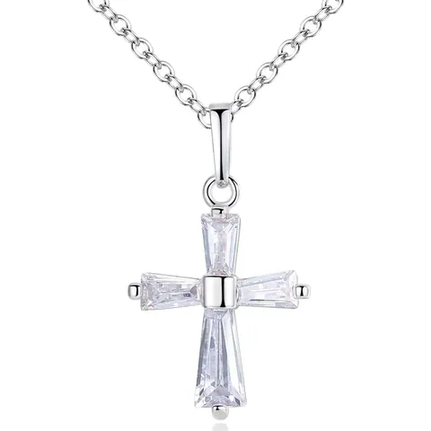 Collana con Pendente a Croce in Rame per Donna Elegante Catena per Clavicola con Intarsio di Strass Gioiello Regalo Galvanizzato