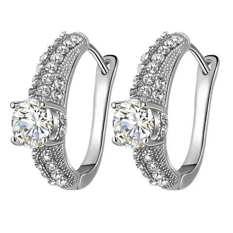 Orecchini a Cerchio con Fibbia in Lega di Zircone per Donna Orecchini di Lusso in Oro Argento Tondi di Cristallo per Feste e Matrimoni