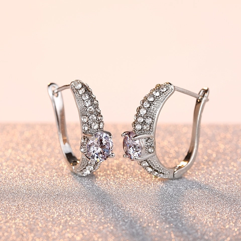 Orecchini a Cerchio con Fibbia in Lega di Zircone per Donna Orecchini di Lusso in Oro Argento Tondi di Cristallo per Feste e Matrimoni