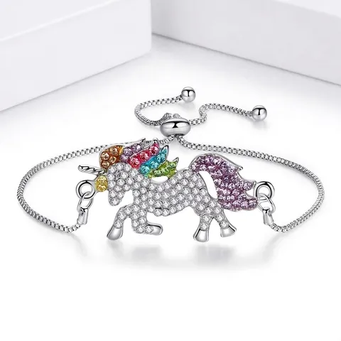 Bracciale Unicorno Regolabile Lega Colorata Strass Arcobaleno Gioielli Animali Per Donne Ragazze Elegante Catena A Mano