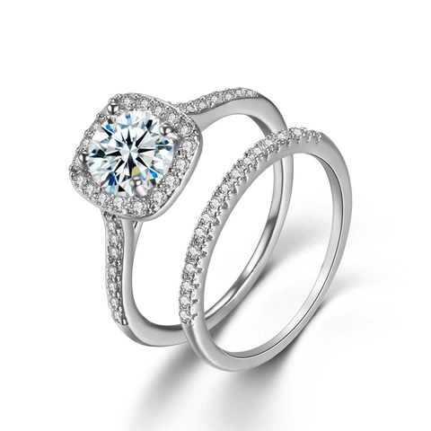 Set di Anelli in Rame con Zirconia per Donna Geometrici Halo Anelli Sovrapponibili Eleganti Placcati Oro Argento Oro Rosa Gioielli