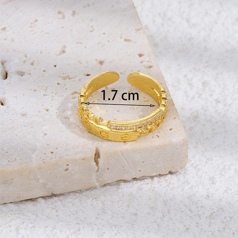 Fashion Copper Double Layer Open Ring Micro Pave Zirconia Geometric Adjustable Hip Hop Ring Jewelry For Women Accessories