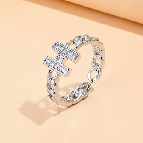 Mode Letter H Open Ring Koper Witte Zirkonia Ingelegd Verstelbare Schakelketting Ring Voor Vrouwen Sieraden Cadeau