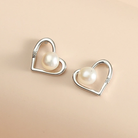 Koreanische Mode Herzform Kupfer Moissanit Ohrstecker Mit Künstliche Perle Elegantes Romantisches Schmuck Geschenk Für Damen