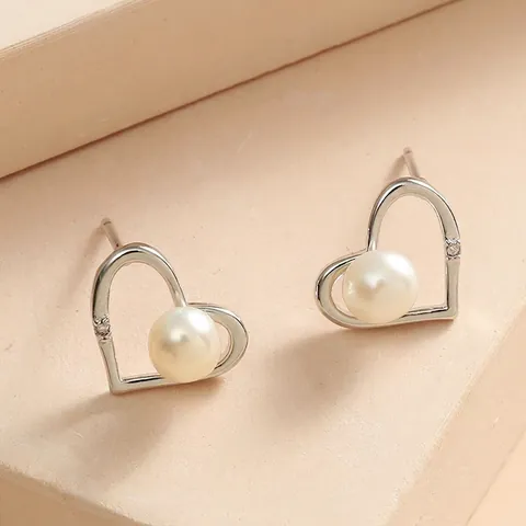 Koreanische Mode Herzform Kupfer Moissanit Ohrstecker Mit Künstliche Perle Elegantes Romantisches Schmuck Geschenk Für Damen