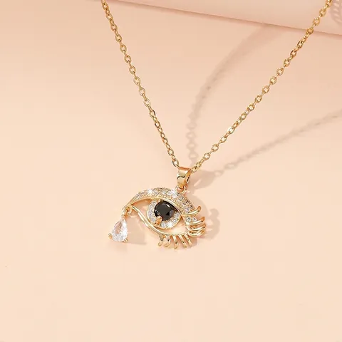 Luxury Evil Eye Pendant Necklace Gold Plated Copper White Zirconia Water Drop Tassel Choker For Women Fashion Jewelry Gift