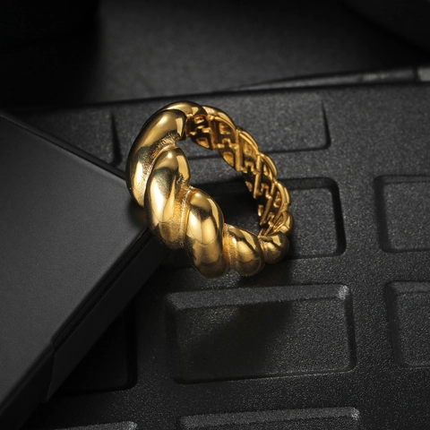 Titanstahl Twist Ring Für Damen Herren Croissant Spiral Design Hochglanzpoliert Breites Band Ring Schmuck Geschenk Schwarz Gold Silber