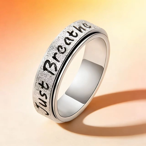 Just Breathe Spinning Anxiety Ring For Women Men Stainless Steel Engraved Minimalist Fidget Stress Relief Band Ring Gift