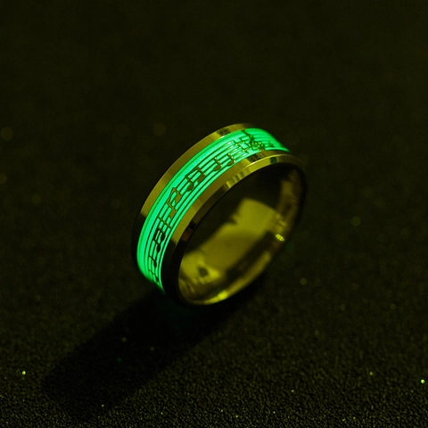 Luminous Music Staff Ring Titanium Steel Glow In The Dark Musical Note Band Ring For Men Women Personalized Jewelry Accessory