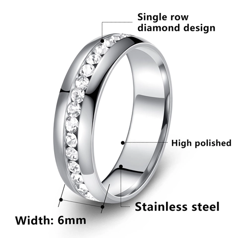 Minimalist Stainless Steel Single Row Zirconia Inlaid Ring Fashion High Polished Gold Silver Blue Black Eternity Finger Ring For Women Jewelry