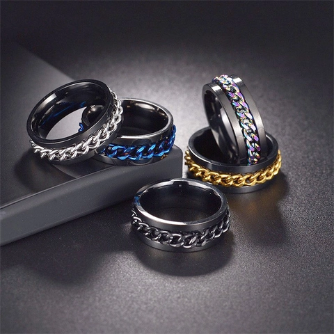 Fashion Titanium Steel Spinner Ring Rotating Chain Punk Stress Relief Band Ring For Men Women Casual Cool Jewelry Gift