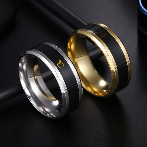 Smart Temperature Sensing Ring Stainless Steel Thermometer Ring Color Changing Finger Jewelry For Women Men Unisex Gift