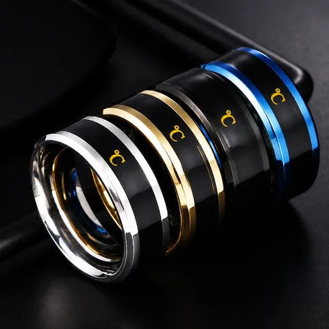 Smart Temperature Sensing Ring Stainless Steel Thermometer Ring Color Changing Finger Jewelry For Women Men Unisex Gift