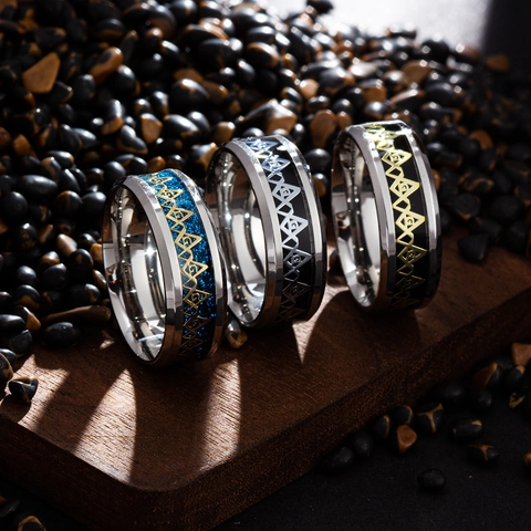 Vintage Titanium Steel Masonic Ring For Men Enamel Compass Square G Symbol Band Ring Retro Jewelry Gift For Him
