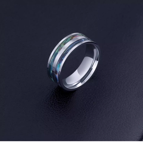 Unisex Titanstahl Abalone Muschel Inlay Ring Trendiges Nischen Design Poliert Silber Farbe Geometrischer Schmuck Fingerring