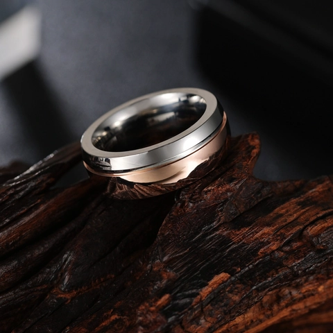 Minimalistischer Zweifarbiger Titanstahl Ring Für Herren Damen Roségold Silber Gebürsteter Geometrischer Fingerring Schmuck Geschenk