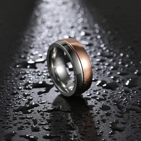 Minimalistischer Zweifarbiger Titanstahl Ring Für Herren Damen Roségold Silber Gebürsteter Geometrischer Fingerring Schmuck Geschenk