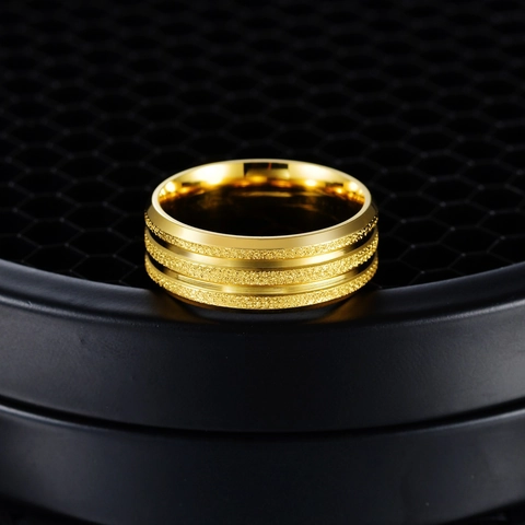 Frosted Stainless Steel Ring Gold Plated Double Groove Band For Men Women Fashion Minimalist Jewelry