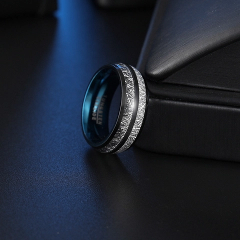 Herren Wolframcarbid Ring Blaue Innenseite Silberfollie Einlage Schwarze Rille Comfort Fit Hochzeit Verlobung Schmuck Geschenk