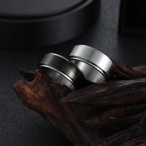 Bague Rotative Spinner pour Hommes Femmes en Acier Inoxydable Minimaliste Soulagement du Stress Bague Hip Hop Bijoux de Bande