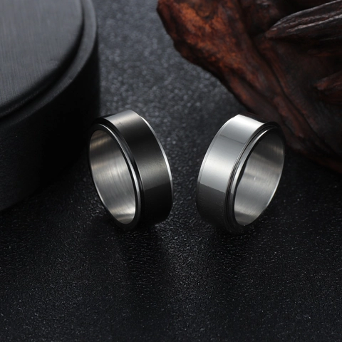 Bague Rotative Spinner pour Hommes Femmes en Acier Inoxydable Minimaliste Soulagement du Stress Bague Hip Hop Bijoux de Bande