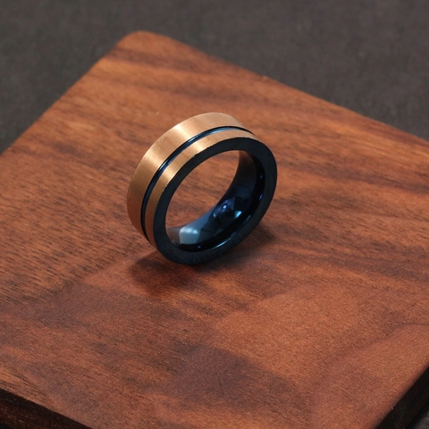 Minimalistischer Herren Wolframkarbid Ring Gebürstetes Roségold Blaue Rille Comfort Fit Modern Schmuck Accessoire Geschenk