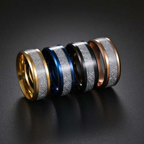 Titanium Steel Ring For Men Women Beveled Edge Meteorite Texture Inlaid Unisex Fashion Business Band Ring Jewelry Gift