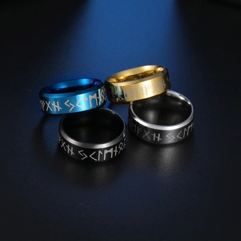 Wikinger Runen Ring Edelstahl Graviert Nordische Mythologie Vintage Punk Mode Schmuck Für Männer Unisex