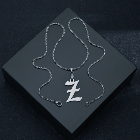 Gothic Old English Initial Letter Pendant Necklace Stainless Steel Hip Hop Punk Surname Alphabet Pendant For Men Women Jewelry