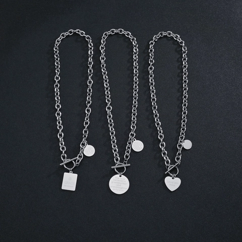 Stainless Steel Letter Pendant Necklace For Women Men Silver Industrial Style Paperclip Chain OT Buckle Initial Charms Jewelry