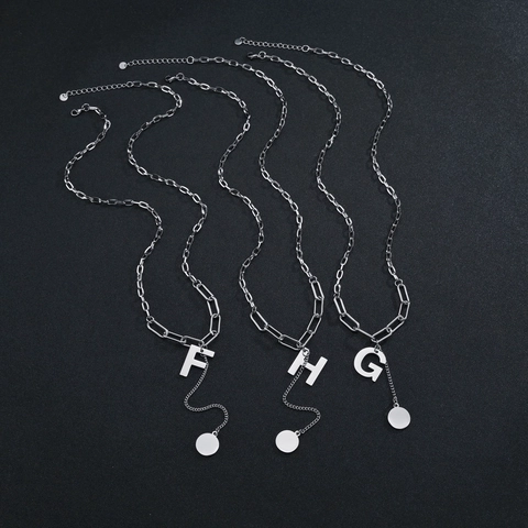 Stainless Steel Letter Pendant Necklace For Women Men Silver Industrial Style Paperclip Chain OT Buckle Initial Charms Jewelry