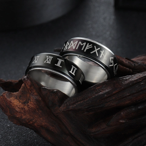 Römische Ziffern Runen Spinner Ring Edelstahl Drehbar Doppelschicht Band Stressabbau Ring Für Herren Damen Wikinger Schmuck