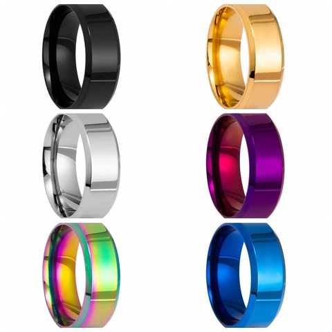 Minimalist Stainless Steel Beveled Edge Band Ring For Men Women High Polished Mirror Finish Fashion Jewelry Wedding Ring